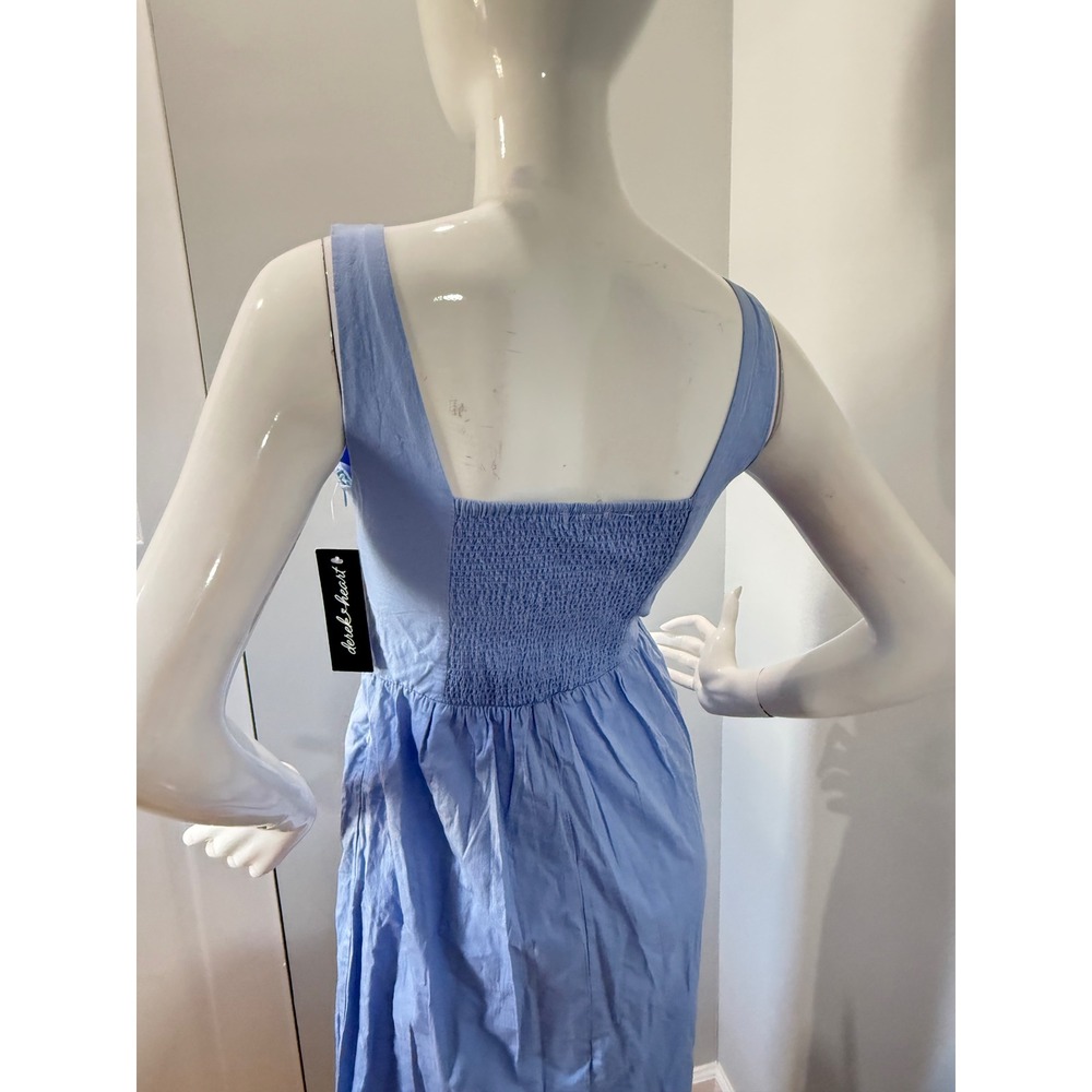 Derek Heart Women's Blue Cotton Maxi Dress Bow Front Smocked Back Sleeveless M - Picture 9 of 10